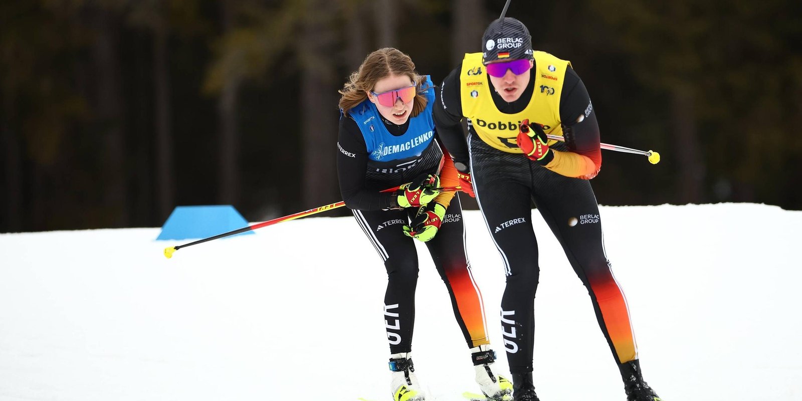 Deutschlands Linn Kazmaier und ihr Guide Florian Baumann in Aktion beim Wettkampf in Toblach am 12.02.2025.